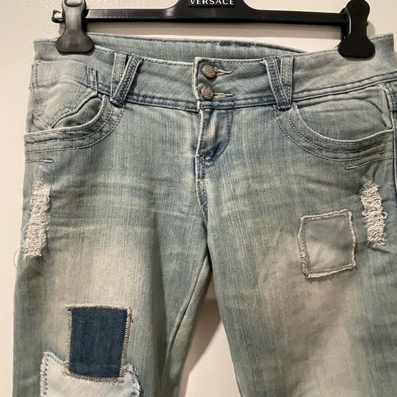 Women's Blue Patchwork Jeans - Picture 3 of 7